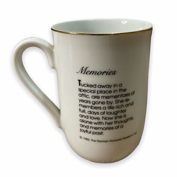 NORMAN Rockwell Museum Memories Coffee Mug Tea Cups Vintage 1982 Gold Trim - Picture 2 of 5